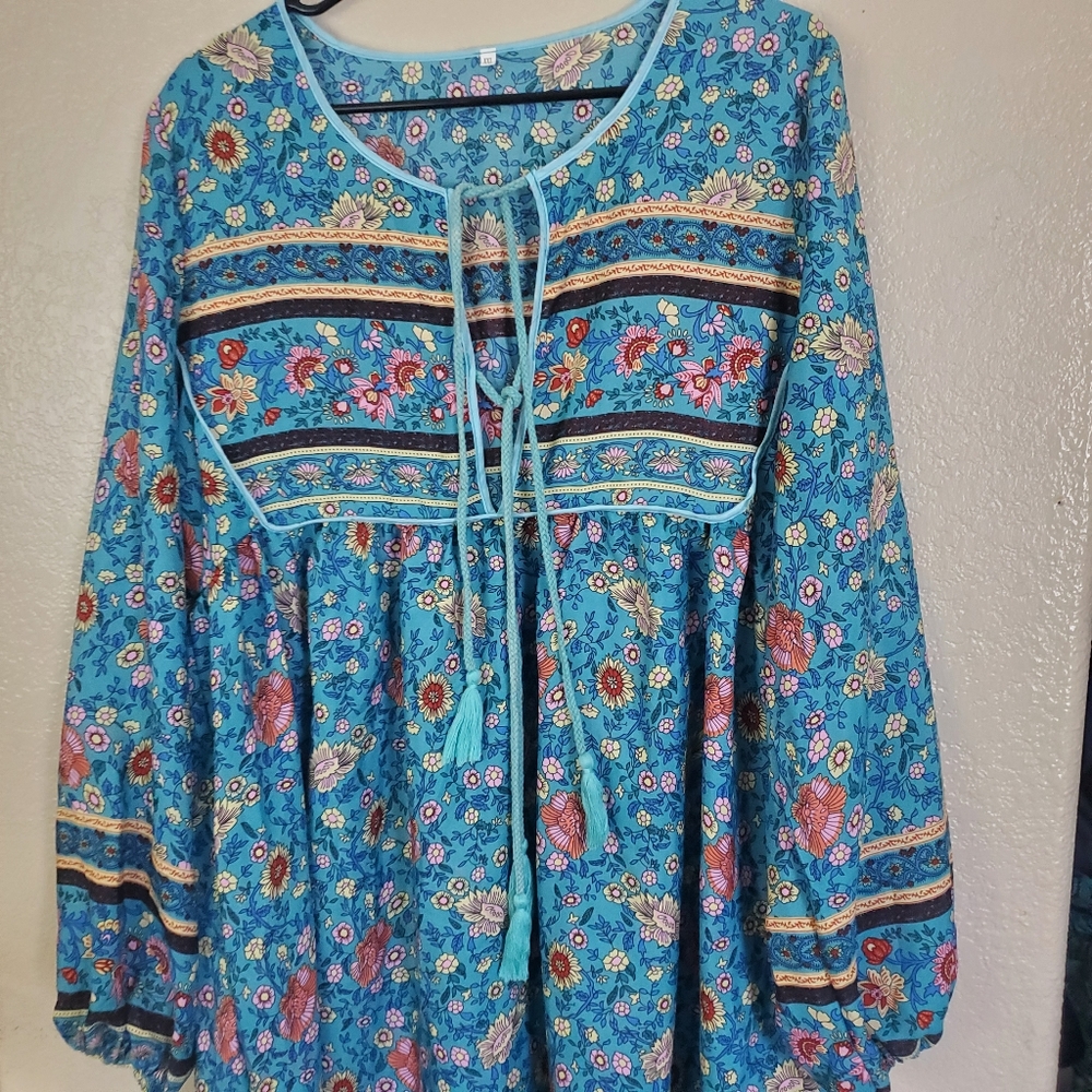 Bohemian Peasant Hippie Floral Maxi Dress XXL - Picture 4 of 5